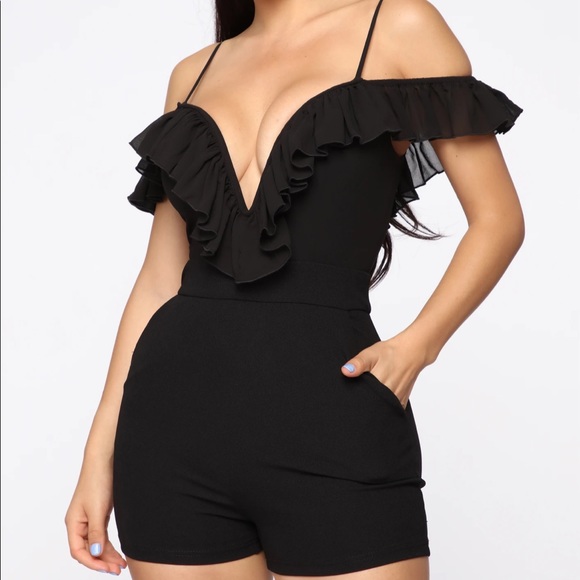 Fashion Nova Pants Jumpsuits Black Off Shoulder Romper